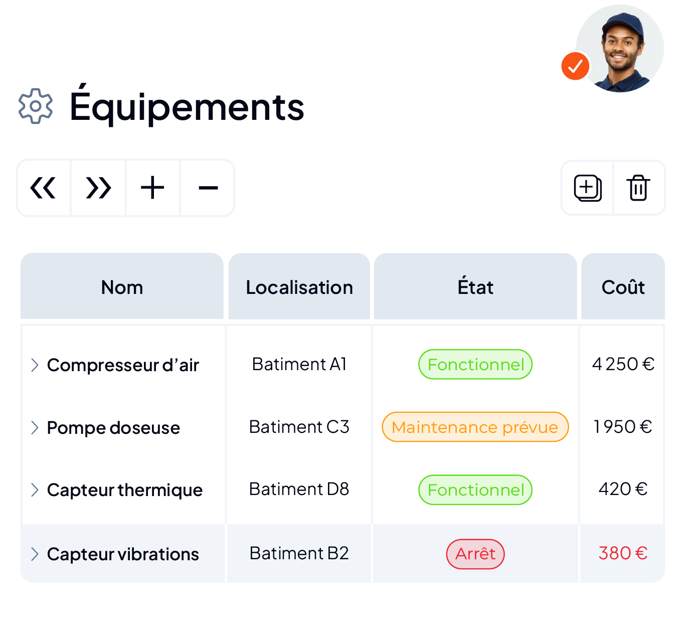 Aperçu du module de gestion des équipements et actifs de la GMAO AQ Manager