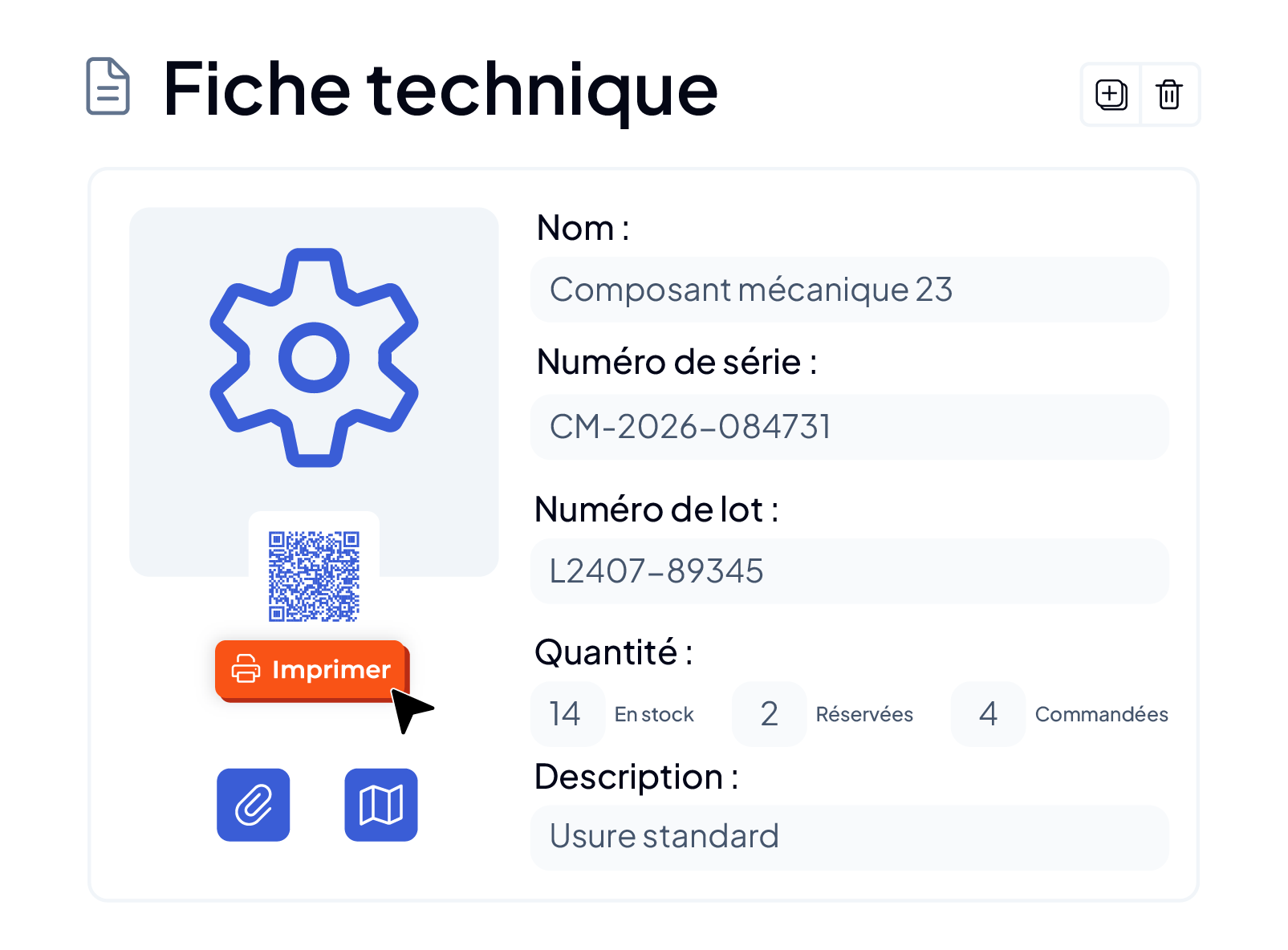 Références et fiches techniques des pièces détachées dans la GMAO AQ Manager