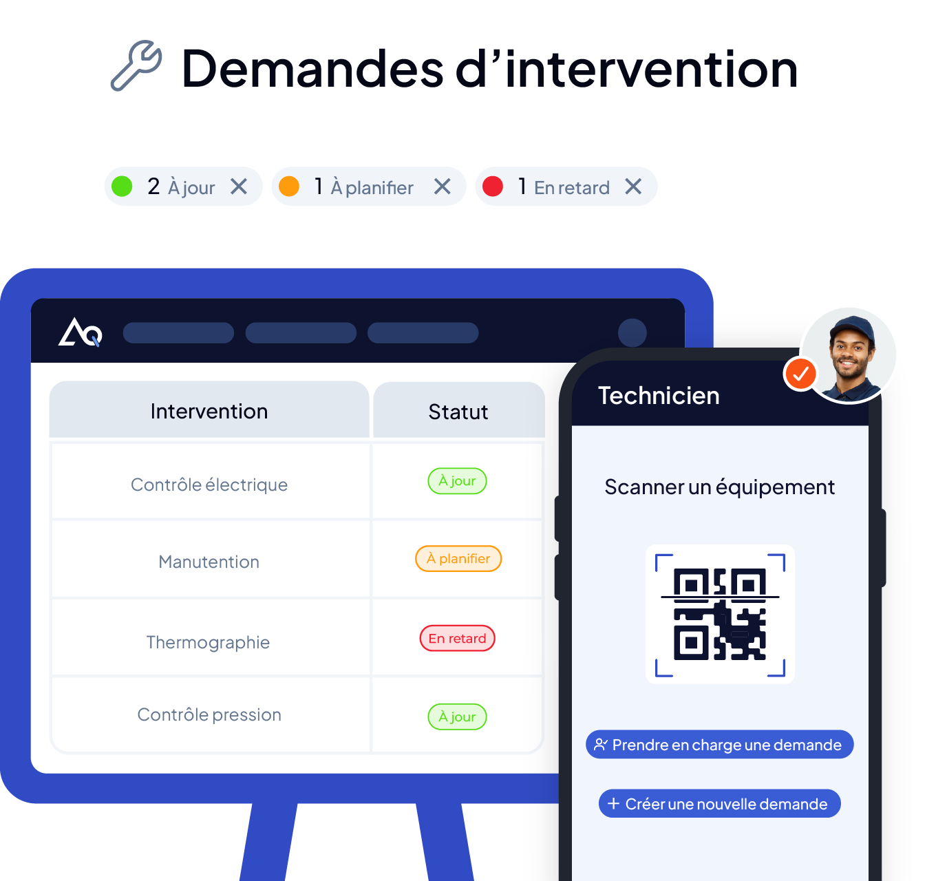 Écran de gestion des demandes d'intervention dans la GMAO AQ Manager