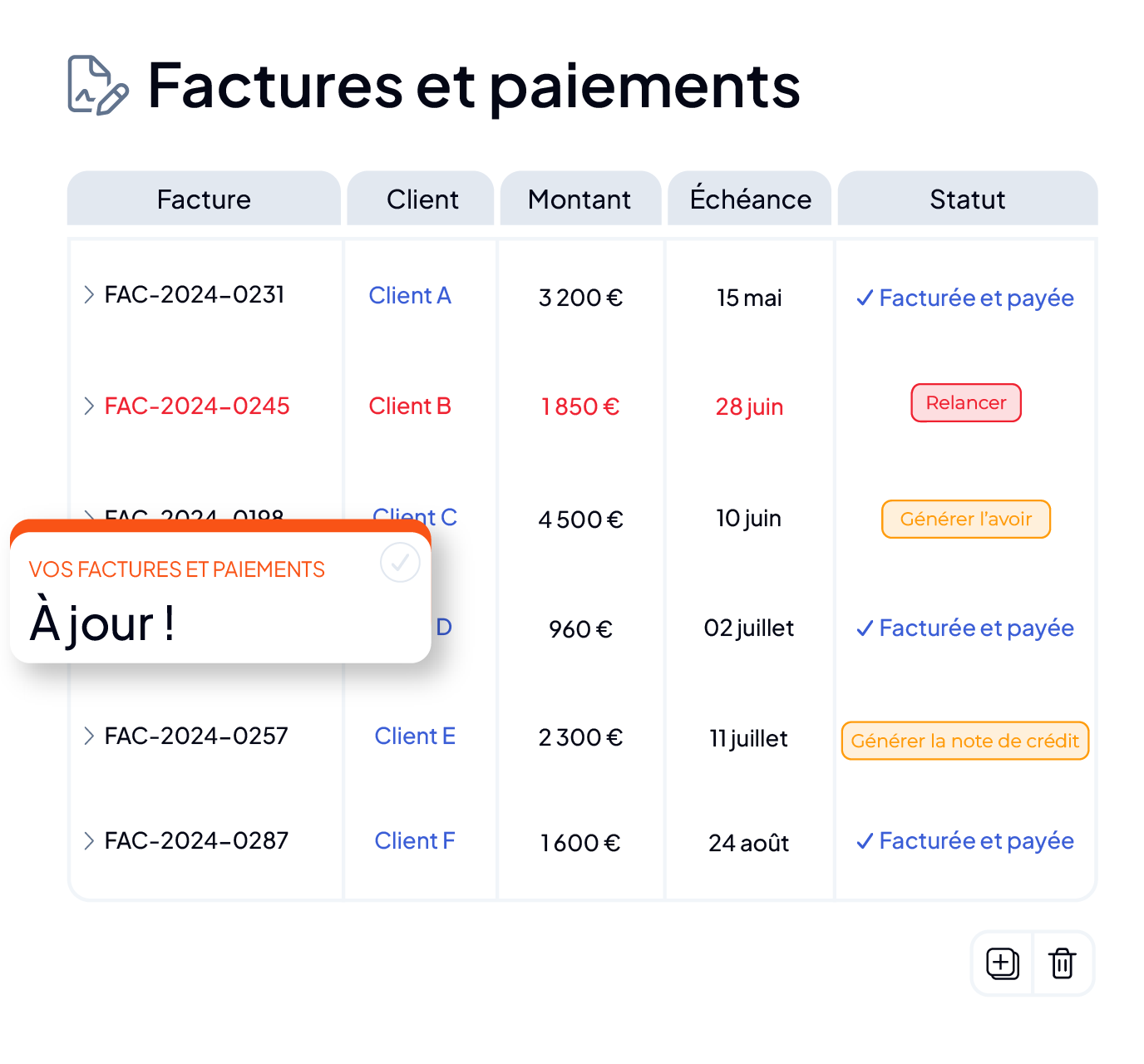 Écran de facturation des interventions dans la GMAO AQ Manager