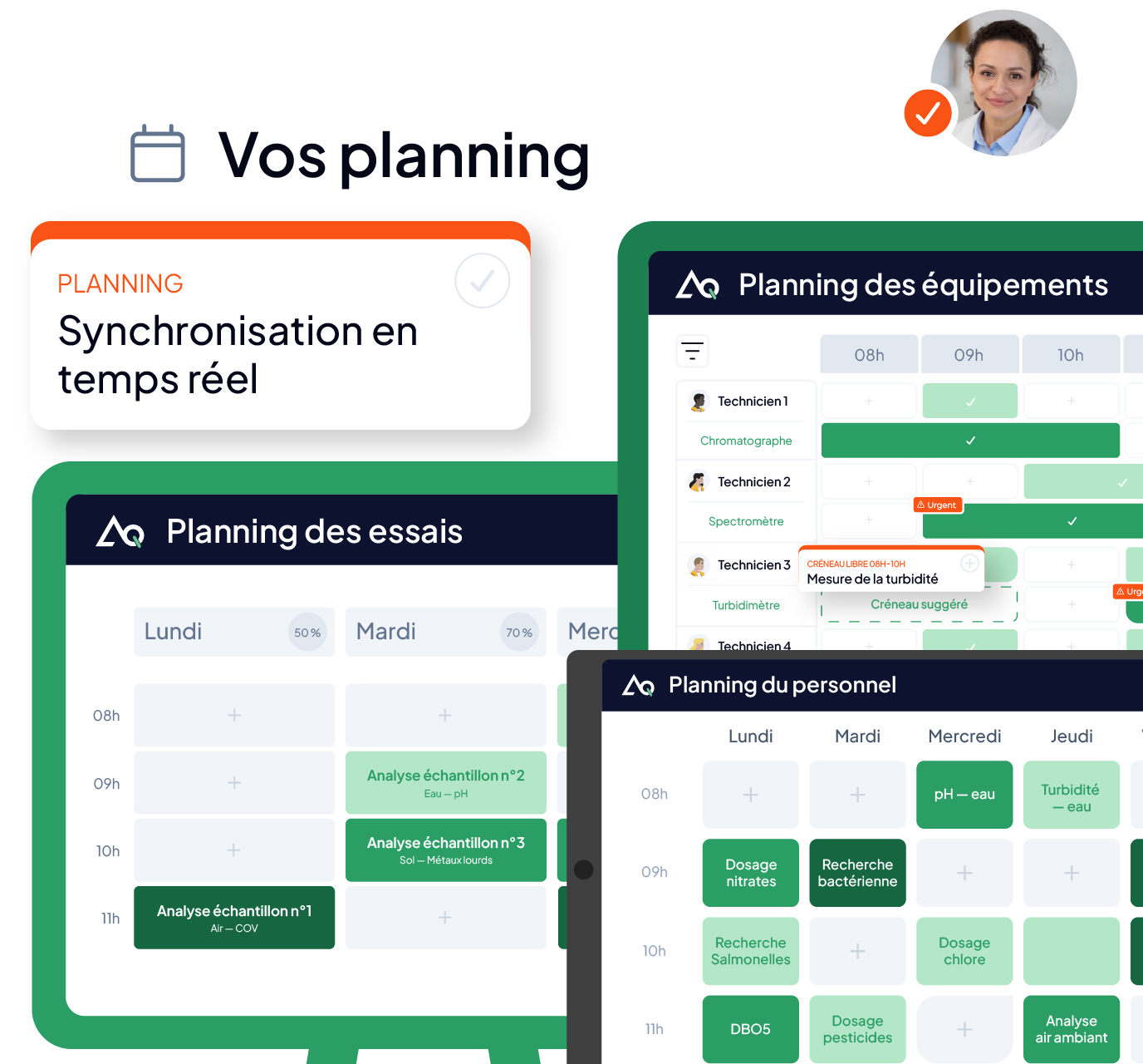 Plannings des essais, du personnel et des équipements dans le LIMS AQ Manager