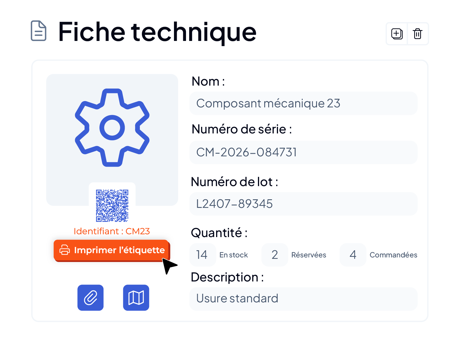 Création d'étiquettes codes-barres et QR codes dans la GMAO AQ Manager