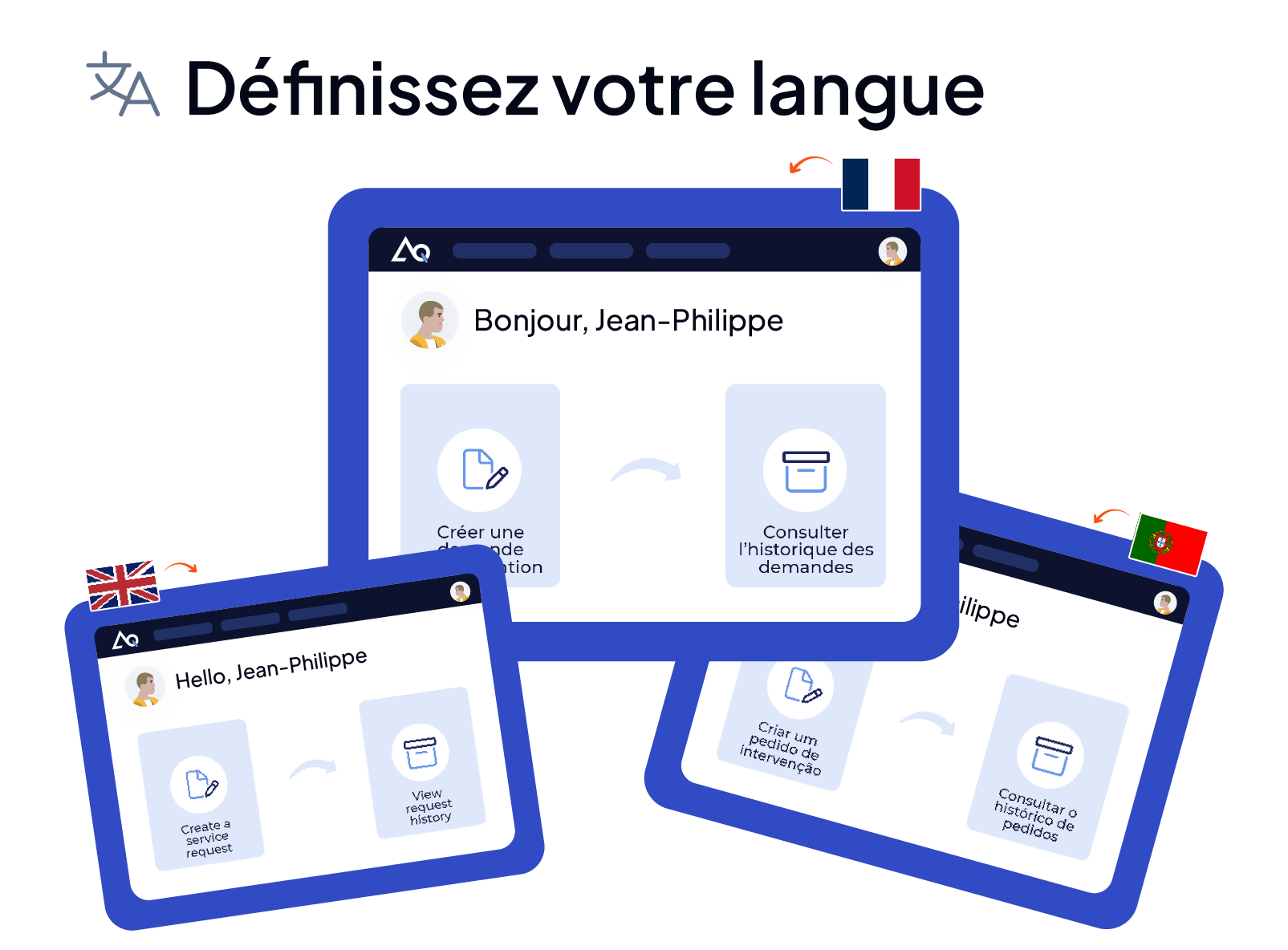 Interface de la GMAO AQ Manager disponible en plusieurs langues