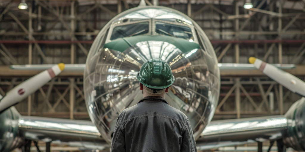 Technicien de maintenance devant un avion