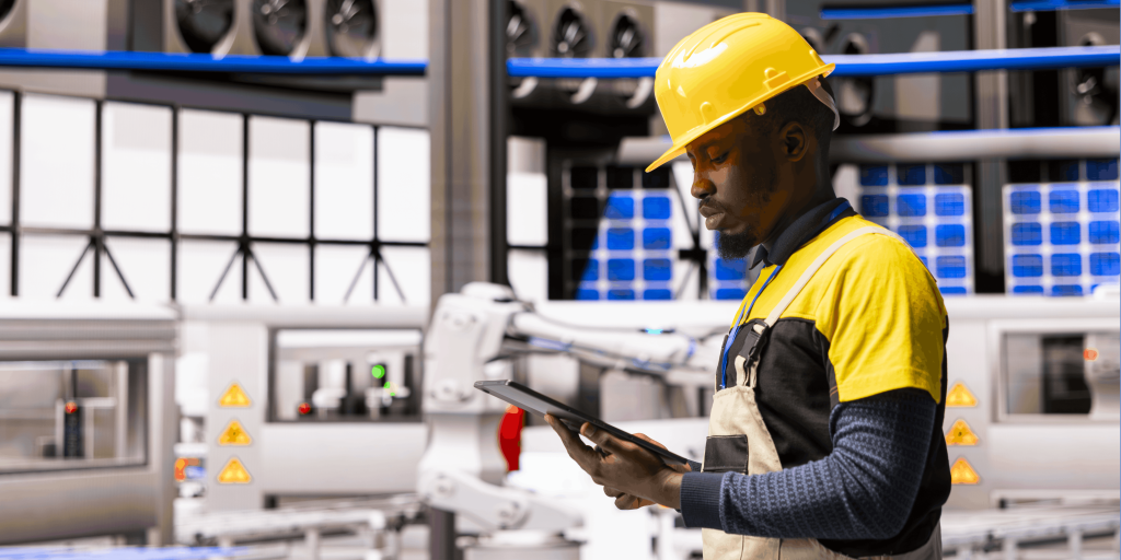 Technicien de maintenance qui utilise une tablette de GMAO
