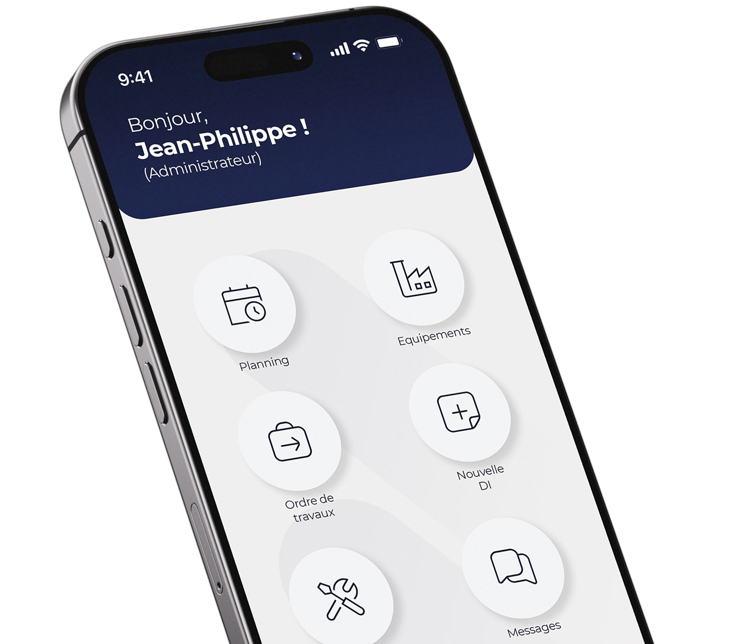 Accueil de l'application mobile de la GMAO AQ Manager sur smartphone